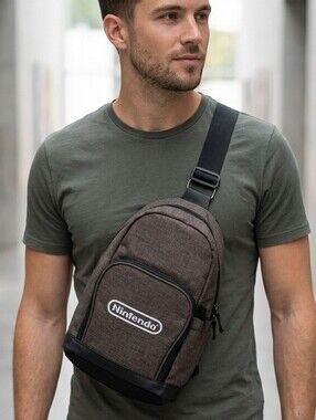 Nintendo Brown Men's Sling Crossbody Bag with Black Strap